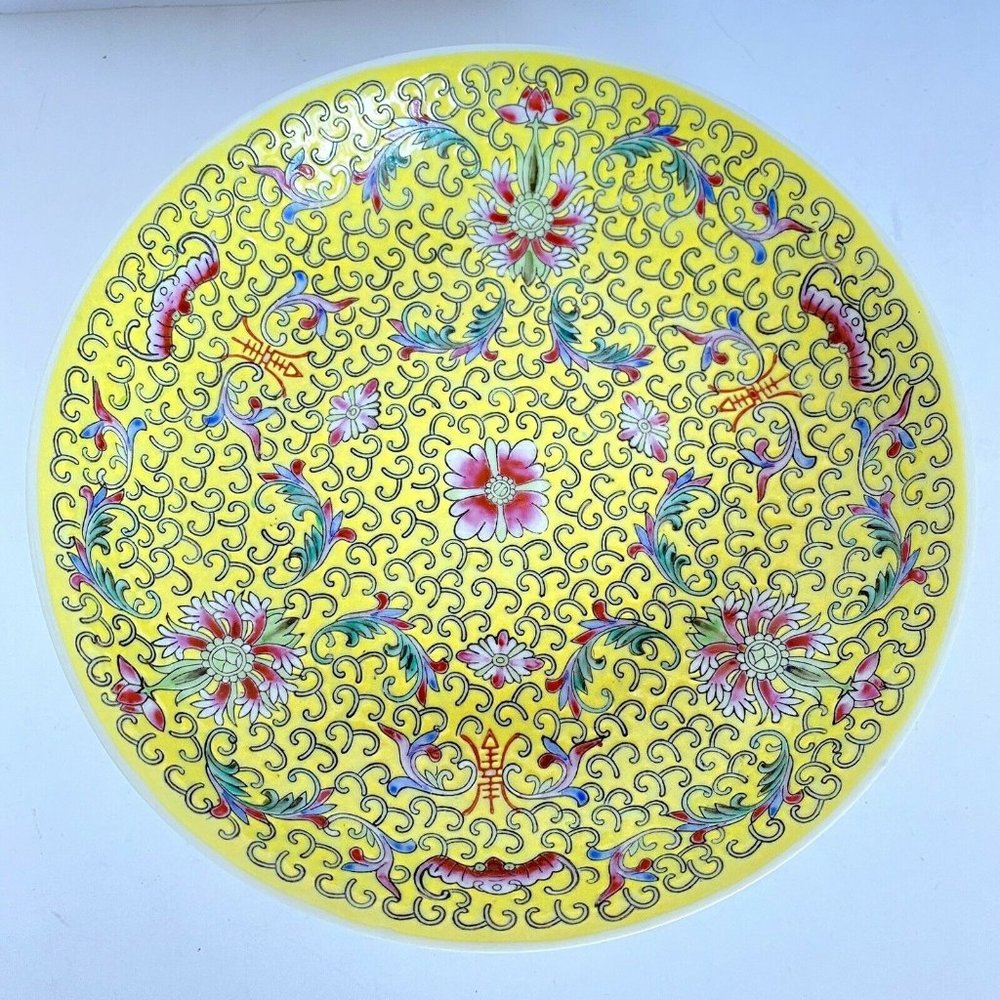 1972 Chinese Famille Juane Yellow Floral Enamel Jingdezhen China Salad Plate 8”